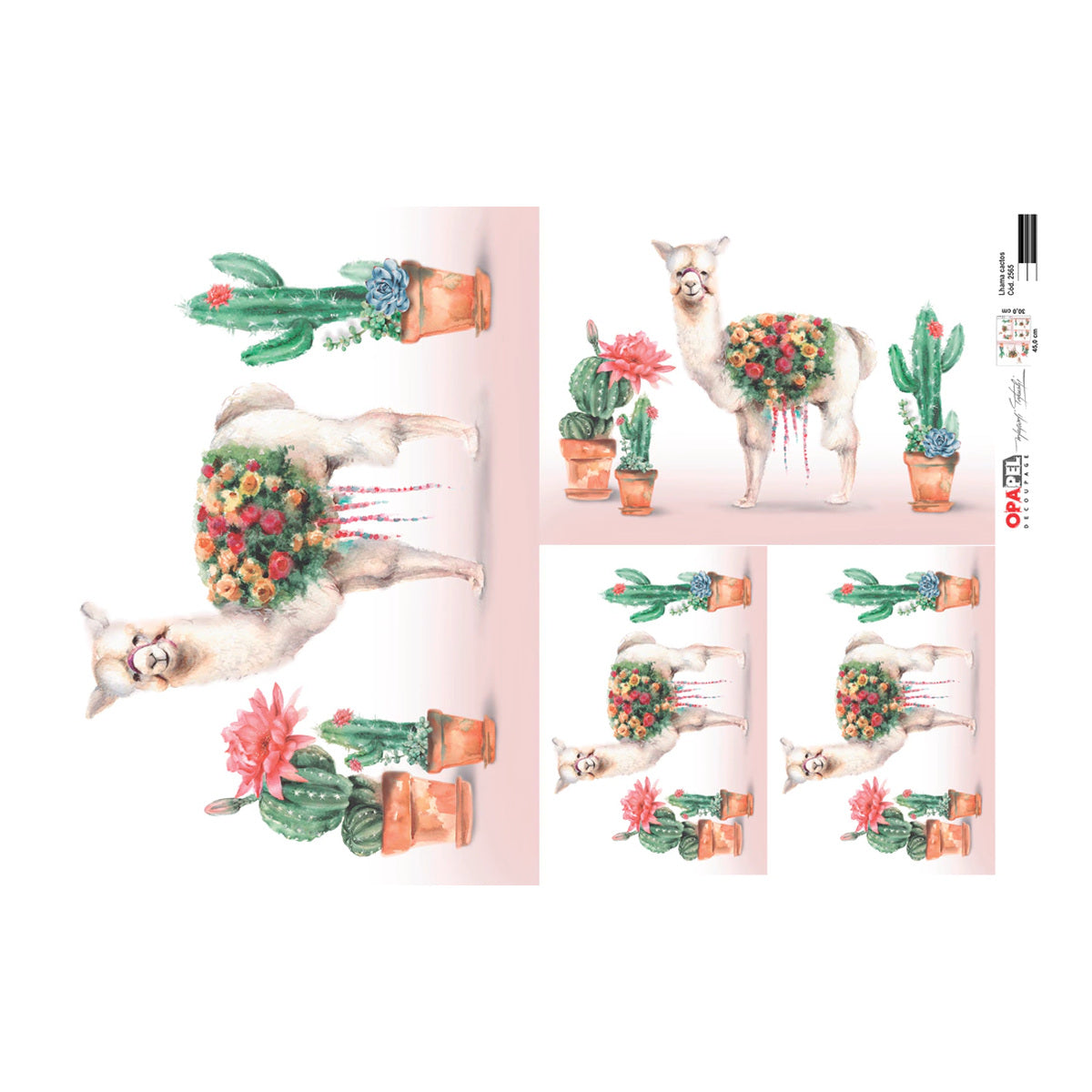 Papel de Seda Opapel Lhama e Cactos 30x45cm para Decoupage e Artesanato 2565 - Opa