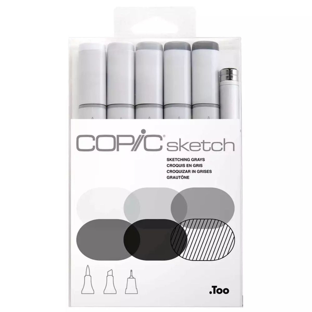Estojo Marcador Copic Sketch Ponta Dupla com 5 Cores Cinza + Multiliner