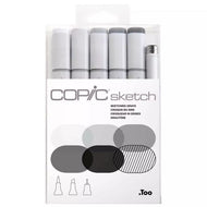 Estojo Marcador Copic Sketch Ponta Dupla com 5 Cores Cinza + Multiliner