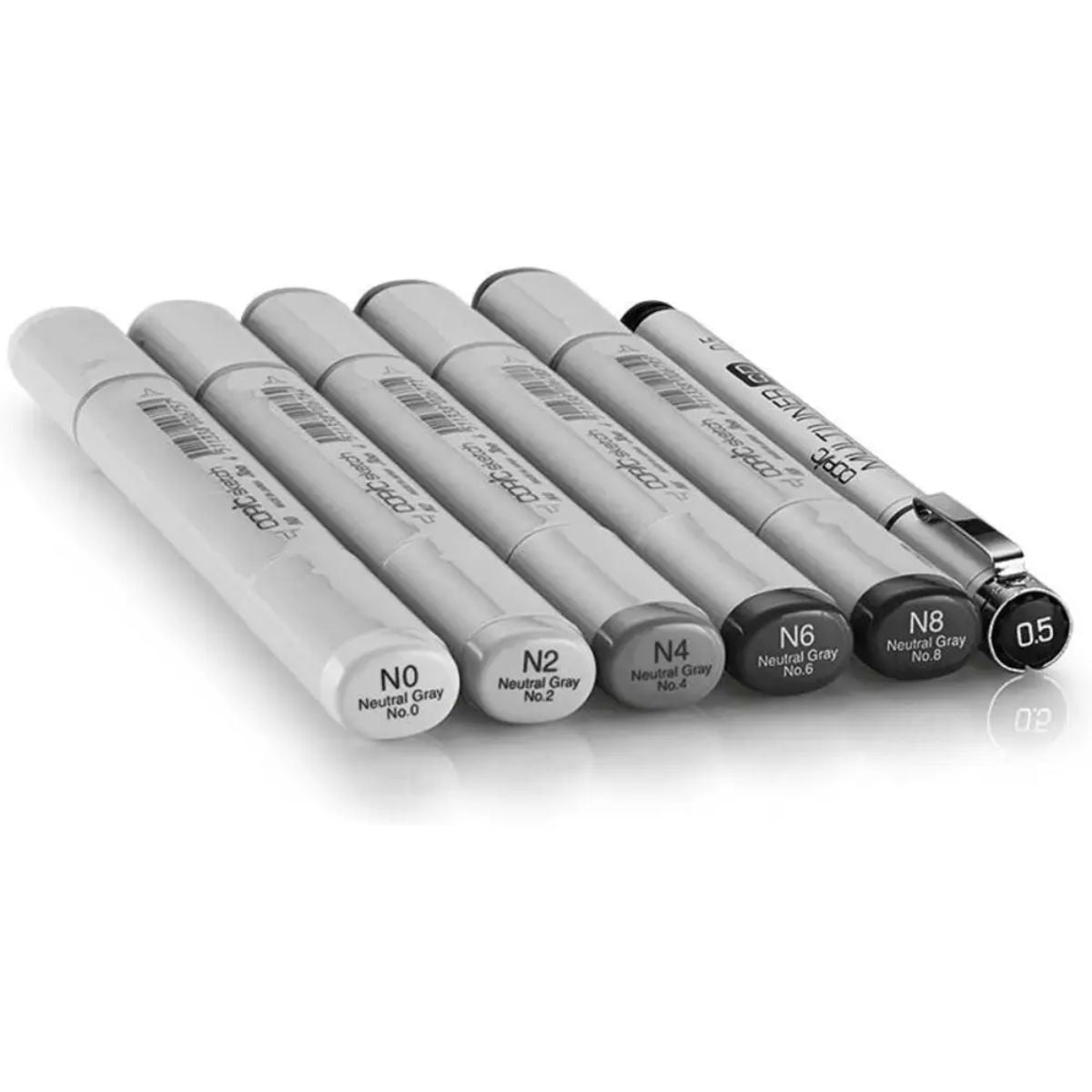 Estojo Marcador Copic Sketch Ponta Dupla com 5 Cores Cinza + Multiliner