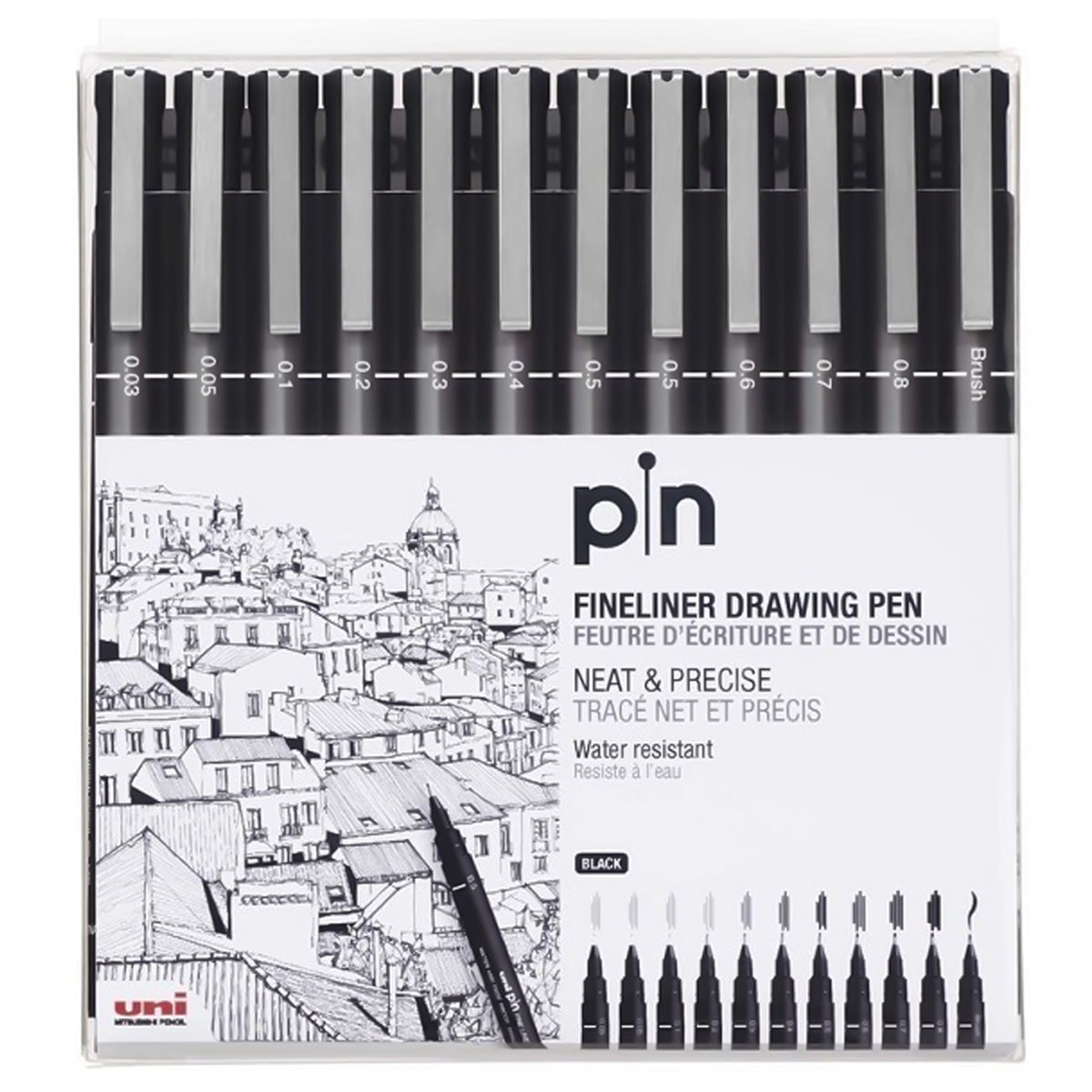 Estojo Caneta Tecnica Pin Fine Line Preto com 12 Unidades