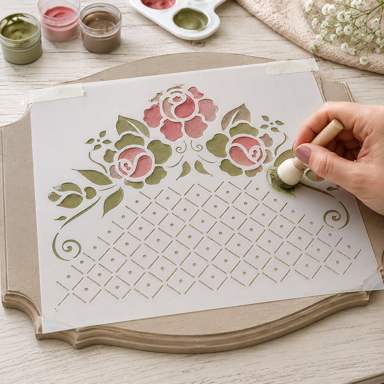 Stencil Médio Flores e Tela 17x21cm para Pintura Decorativa e Artesanato Stm-158 - Litoarte