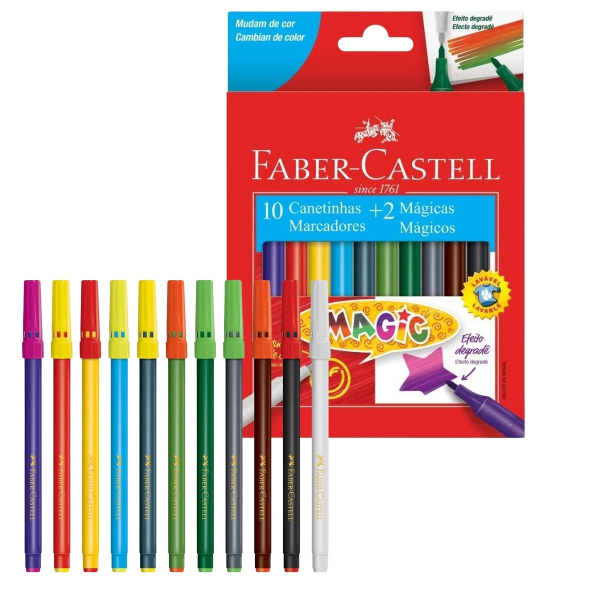 Estojo Canetinhas Magic 10 Cores + 2 Canetas Mágicas - Faber-castell 15.0112Mzf