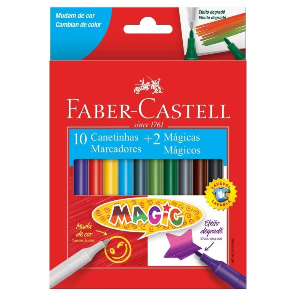 Estojo Canetinhas Magic 10 Cores + 2 Canetas Mágicas - Faber-castell 15.0112Mzf