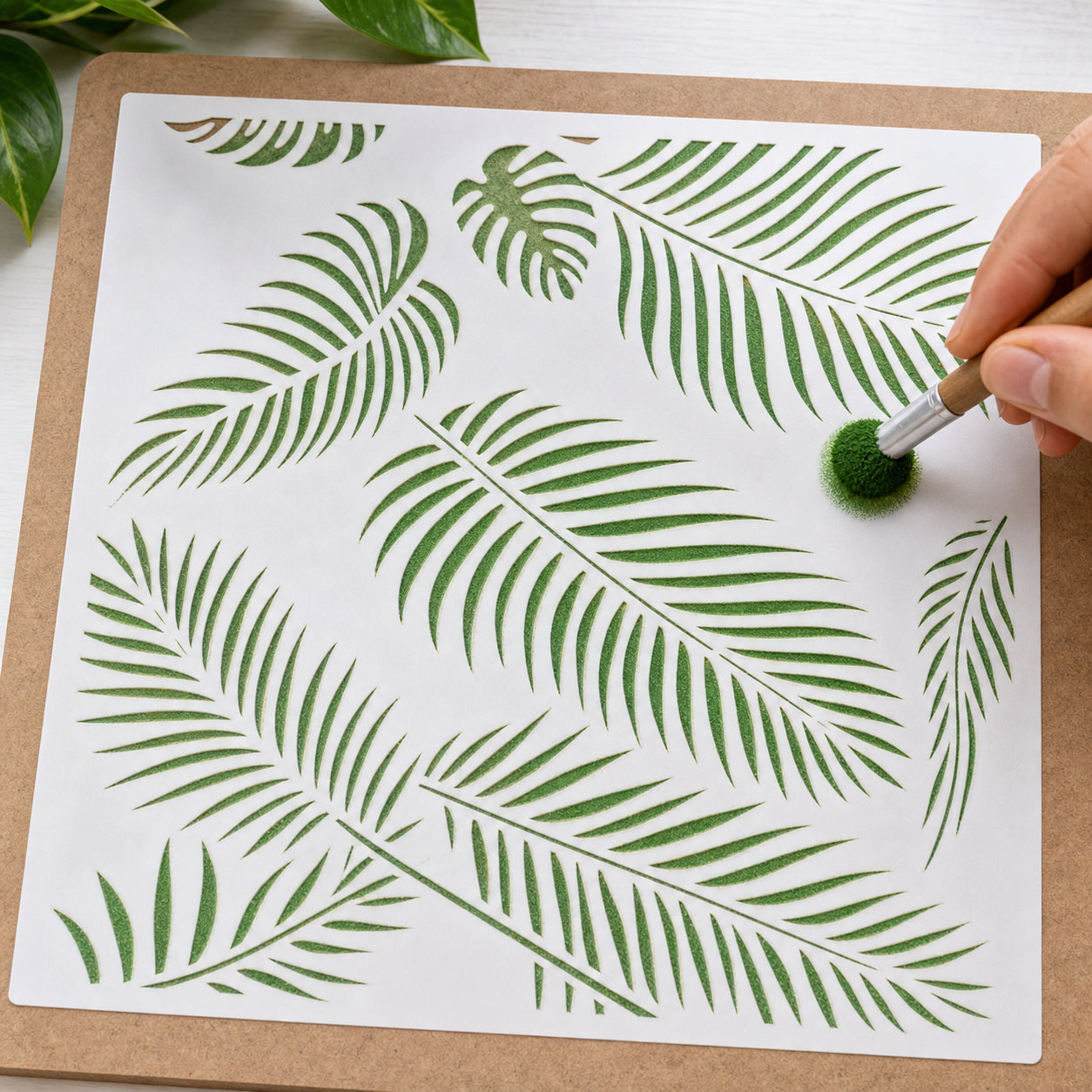 Stencil - Estampa de Folhas Tropicais 20x20cm para Pintura Decorativa e Artesanato Stxx-065 - Litoarte
