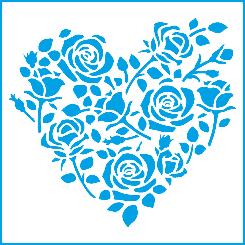 Stencil - Coracao de Rosas 10x10cm para Pintura Decorativa e Artesanato St-x-373 - Litoarte
