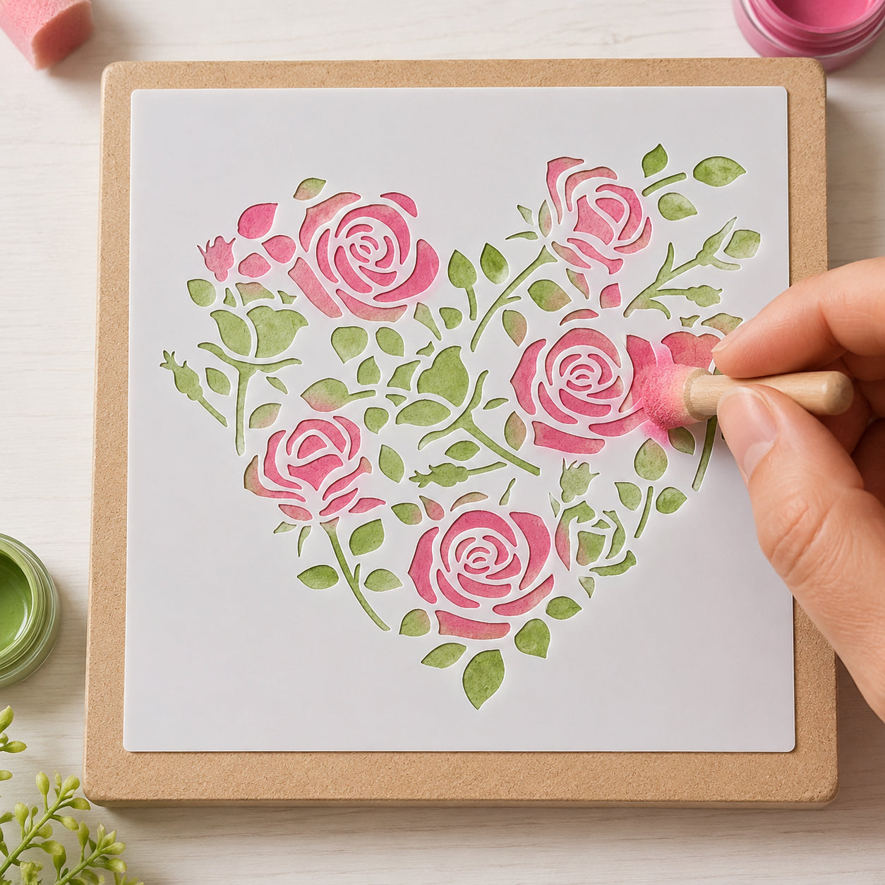 Stencil - Coracao de Rosas 10x10cm para Pintura Decorativa e Artesanato St-x-373 - Litoarte