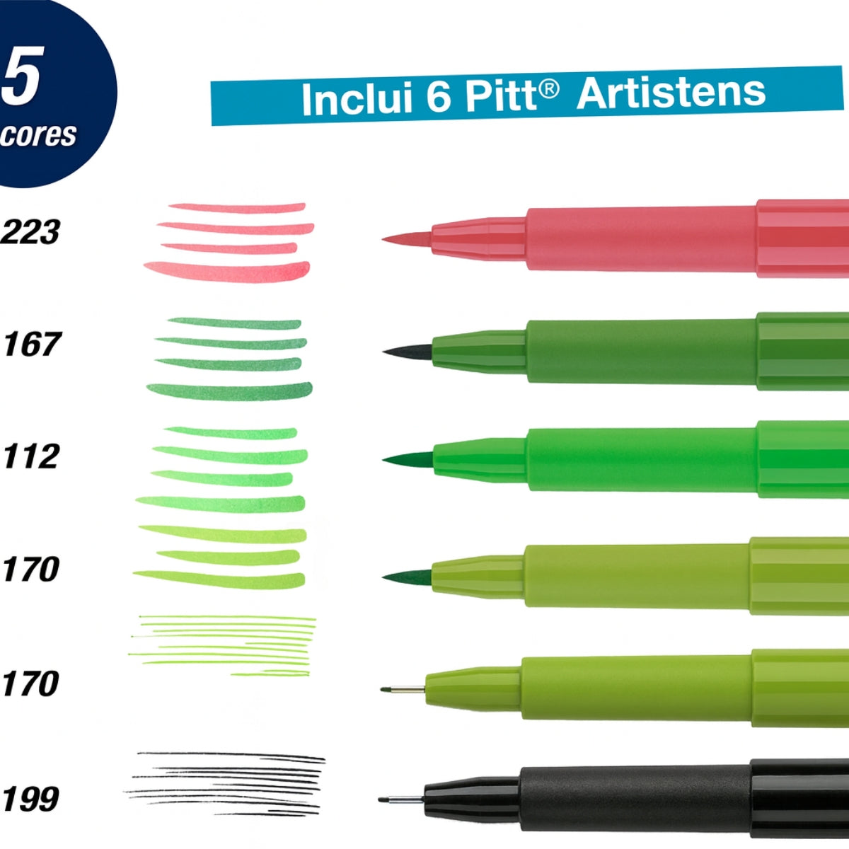 Estojo Caneta Pitt Artist Pen Hand Lettering Tons Verdes 6 Unidades - Faber-castell 267117