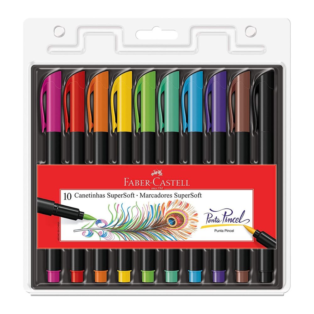 Caneta Brush Pen Supersoft com 10 Cores - Faber-castell 15.0710Soft