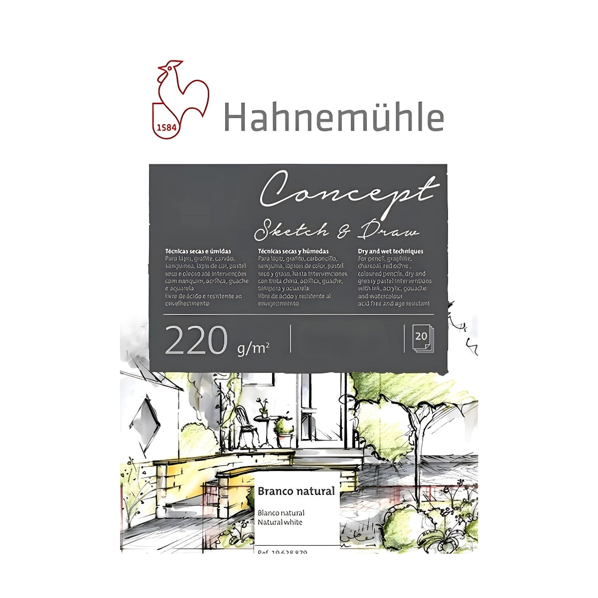 Bloco de Desenho Hahnemühle Concept Sketch & Draw 220g/m² A3 Com 20 Folhas