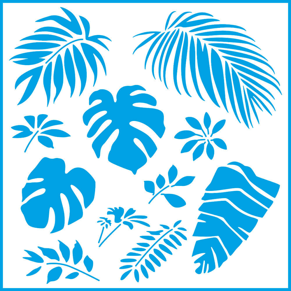 Stencil - Folhas Tropicais Iii 20x20cm para Pintura Decorativa e Artesanato Stxx-132 - Litoarte