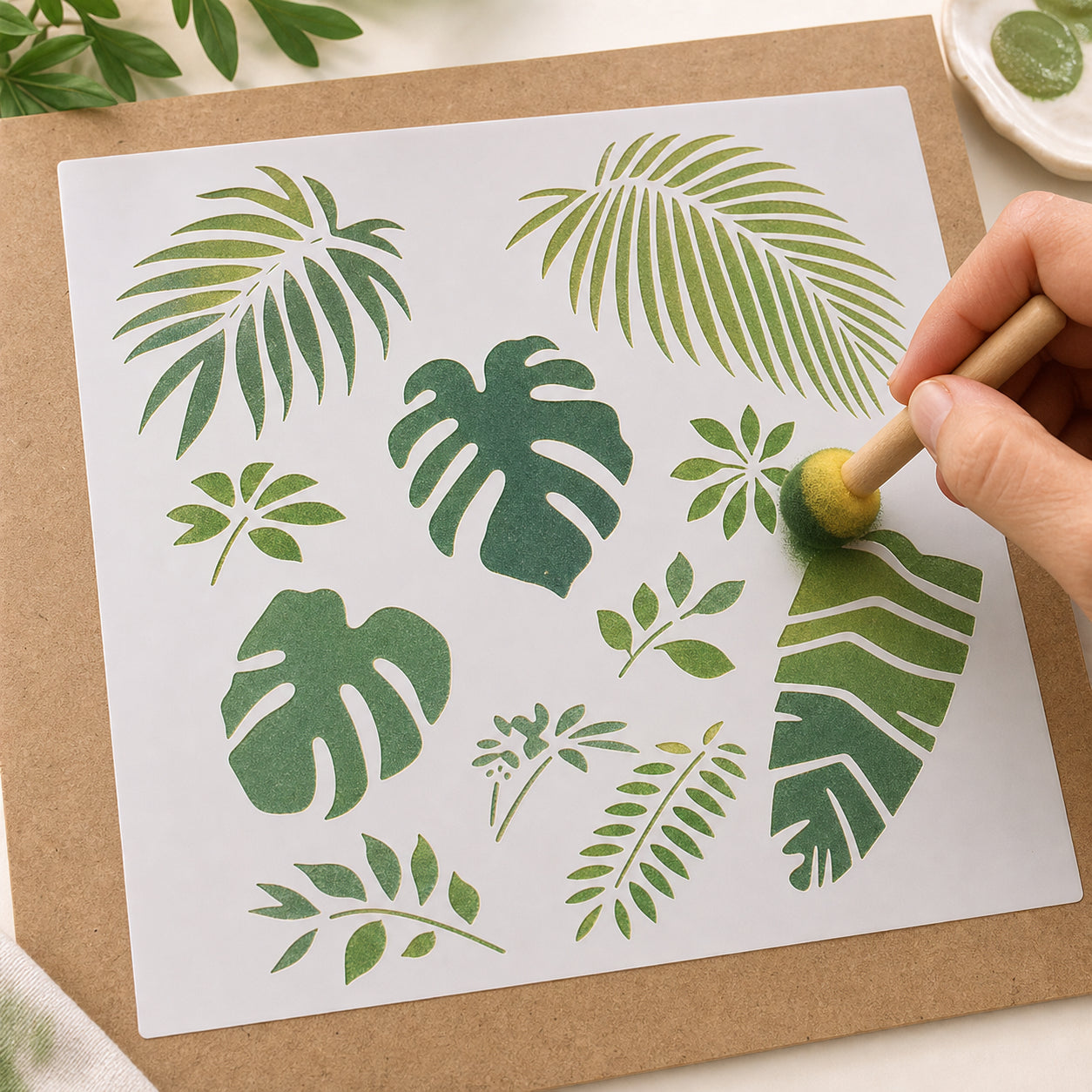 Stencil - Folhas Tropicais Iii 20x20cm para Pintura Decorativa e Artesanato Stxx-132 - Litoarte