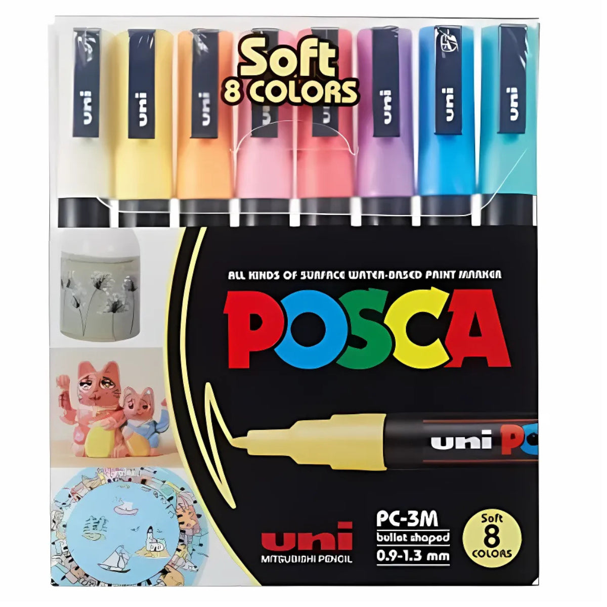 Estojo Caneta Posca Pc-3m Ponta Fina 1.3Mm com 8 Cores Soft