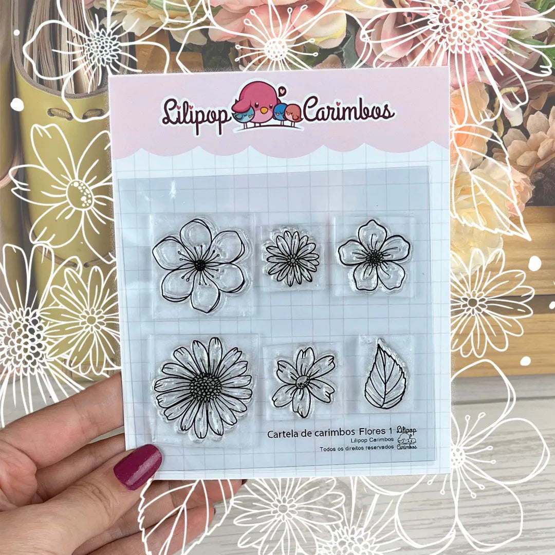 Cartela de Carimbos Flores 1 em Fotopolímero para Artesanato e Scrapbook - Lilipop