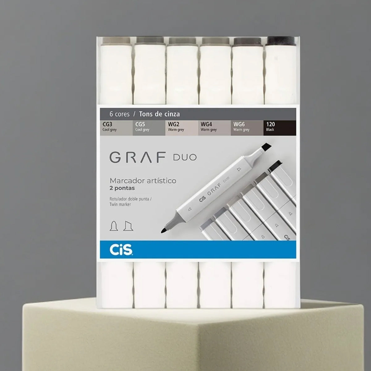 Estojo de Marcador Artistico Graf Duo 1.5/6.0Mm com 6 Cores - Tons de Cinza - Cis