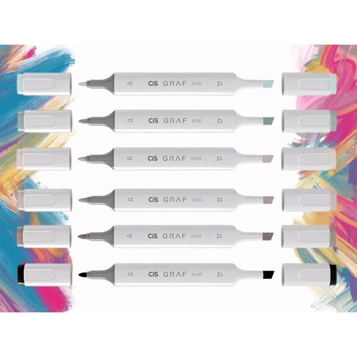 Estojo de Marcador Artistico Graf Duo 1.5/6.0Mm com 6 Cores - Tons de Cinza - Cis