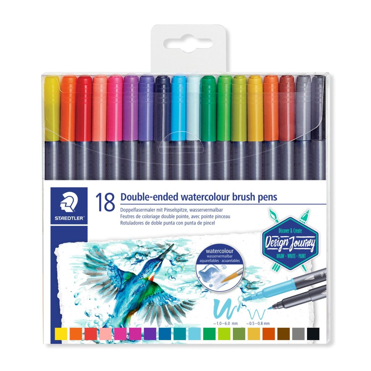 Estojo de Caneta Staedtler Brush Pen Marsgraphic Ponta Dupla com 18 Cores