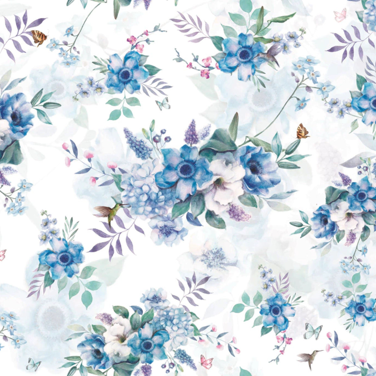 Papel de Seda Opapel Estamparia Flores Azuis I 30x45cm para Decoupage e Artesanato 3078 - Opa