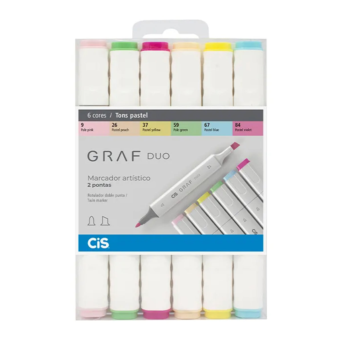 Estojo de Marcador Artistico Graf Duo 1.5/6.0Mm com 6 Cores - Tons Pastel - Cis