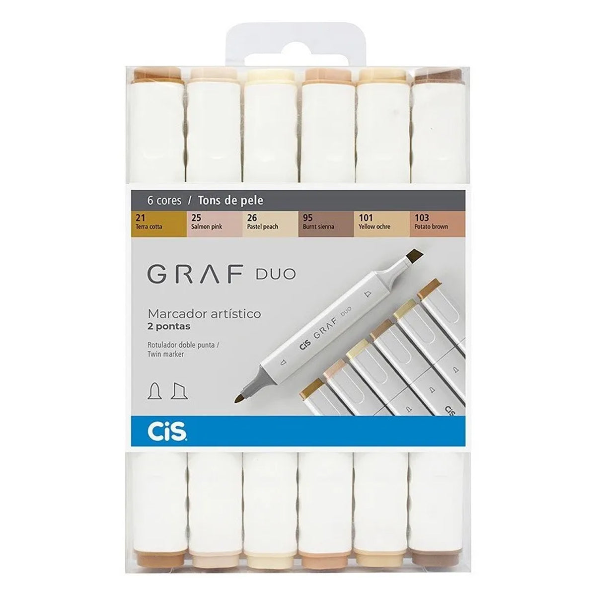 Estojo de Marcador Artistico Graf Duo 1.5/6.0Mm com 6 Cores - Tons de Pele - Cis