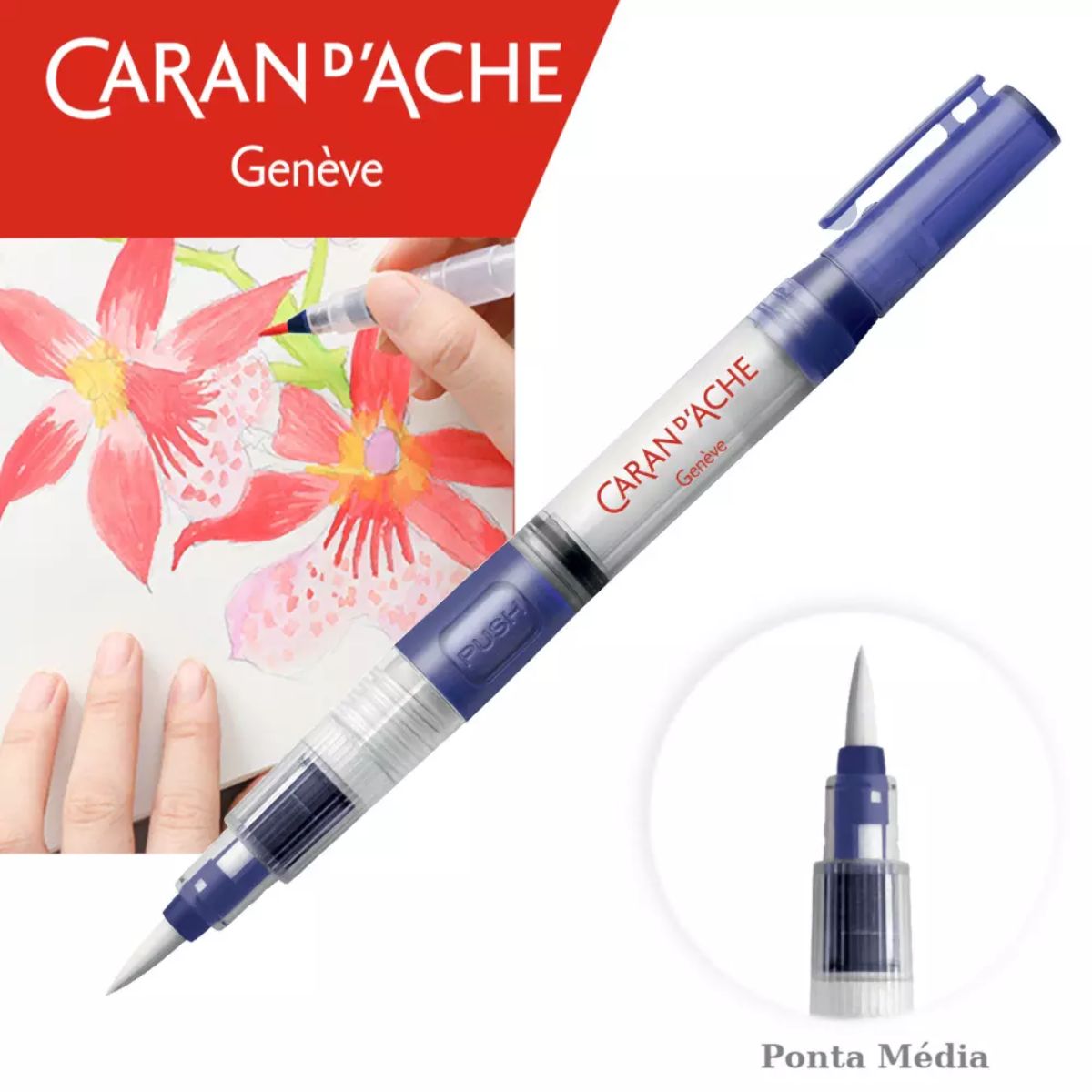 Pincel com Reservatório Caran D'ache Blush Aquarelavel Ponta Media
