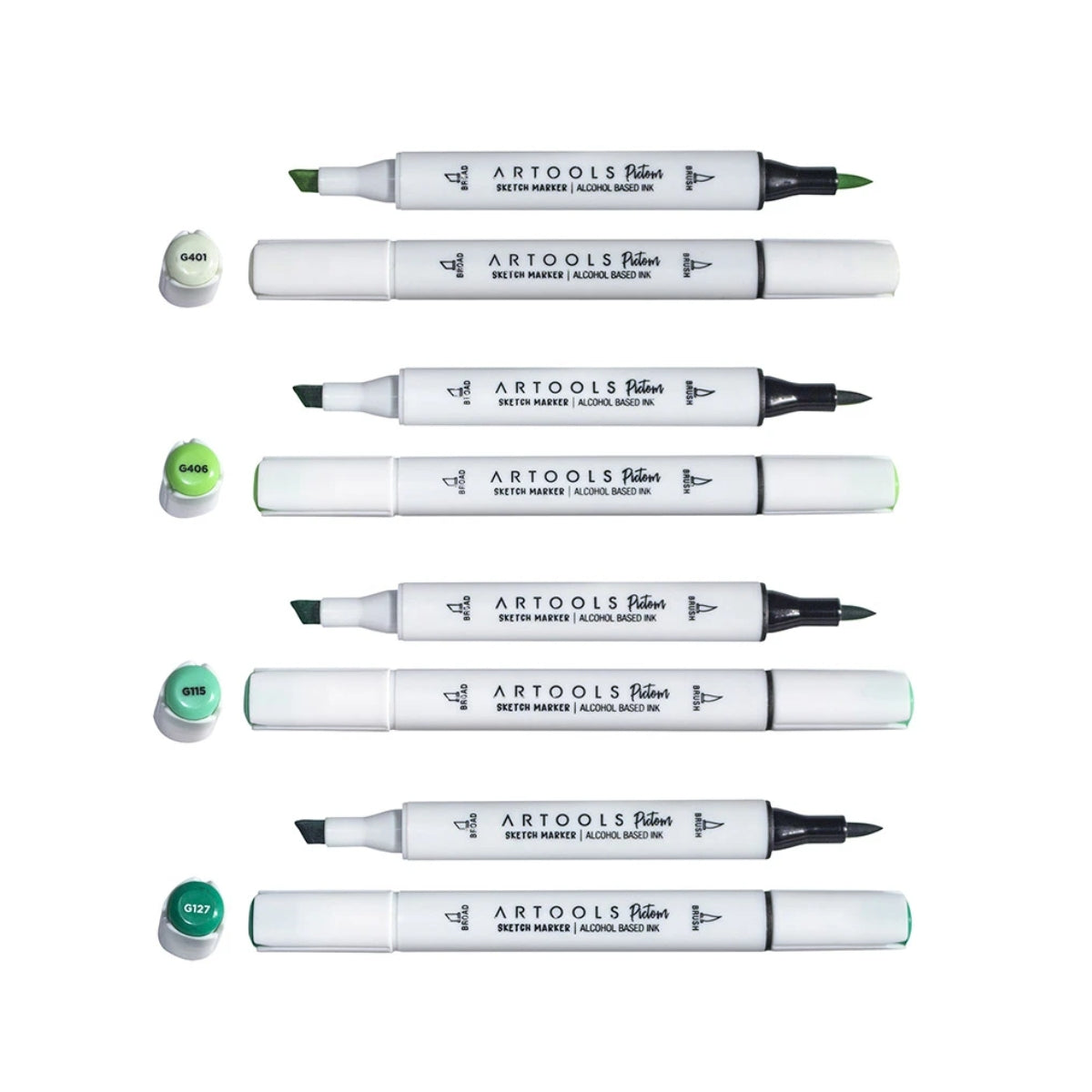 Estojo Marcador Ponta Dupla Pictom com 4 Cores Verdes Artools 689296  