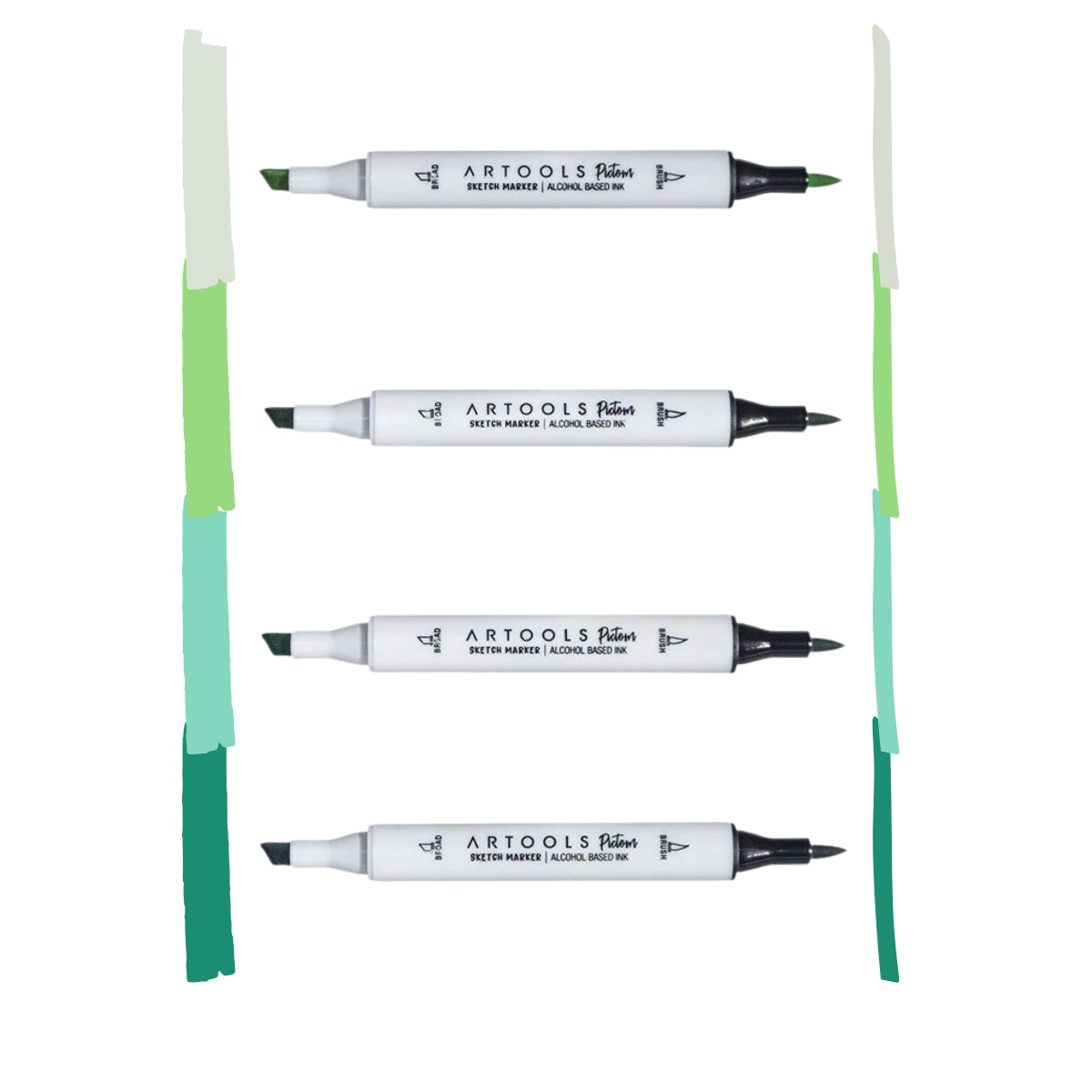 Estojo Marcador Ponta Dupla Pictom com 4 Cores Verdes Artools 689296  