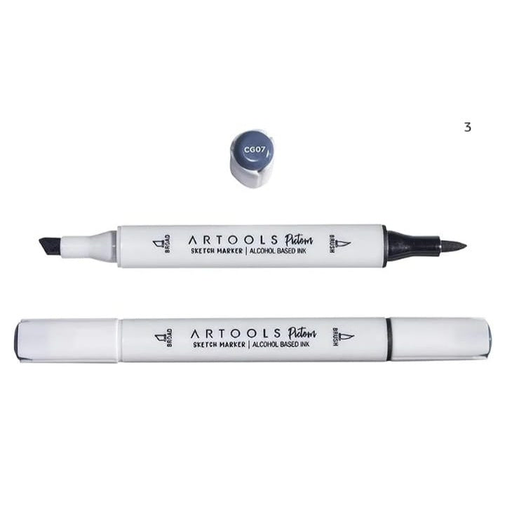 Marcador Artístico Pictom Ponta Dupla À Base de Álcool 4 Tons de Cinza Frio - Artools