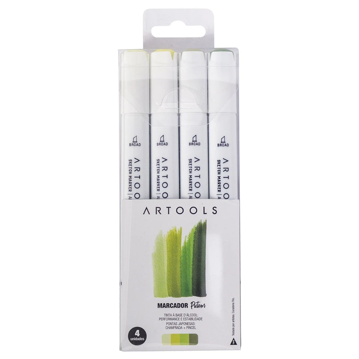 Estojo Marcador Ponta Dupla Pictom com 4 Cores Verdes Artools 689289  