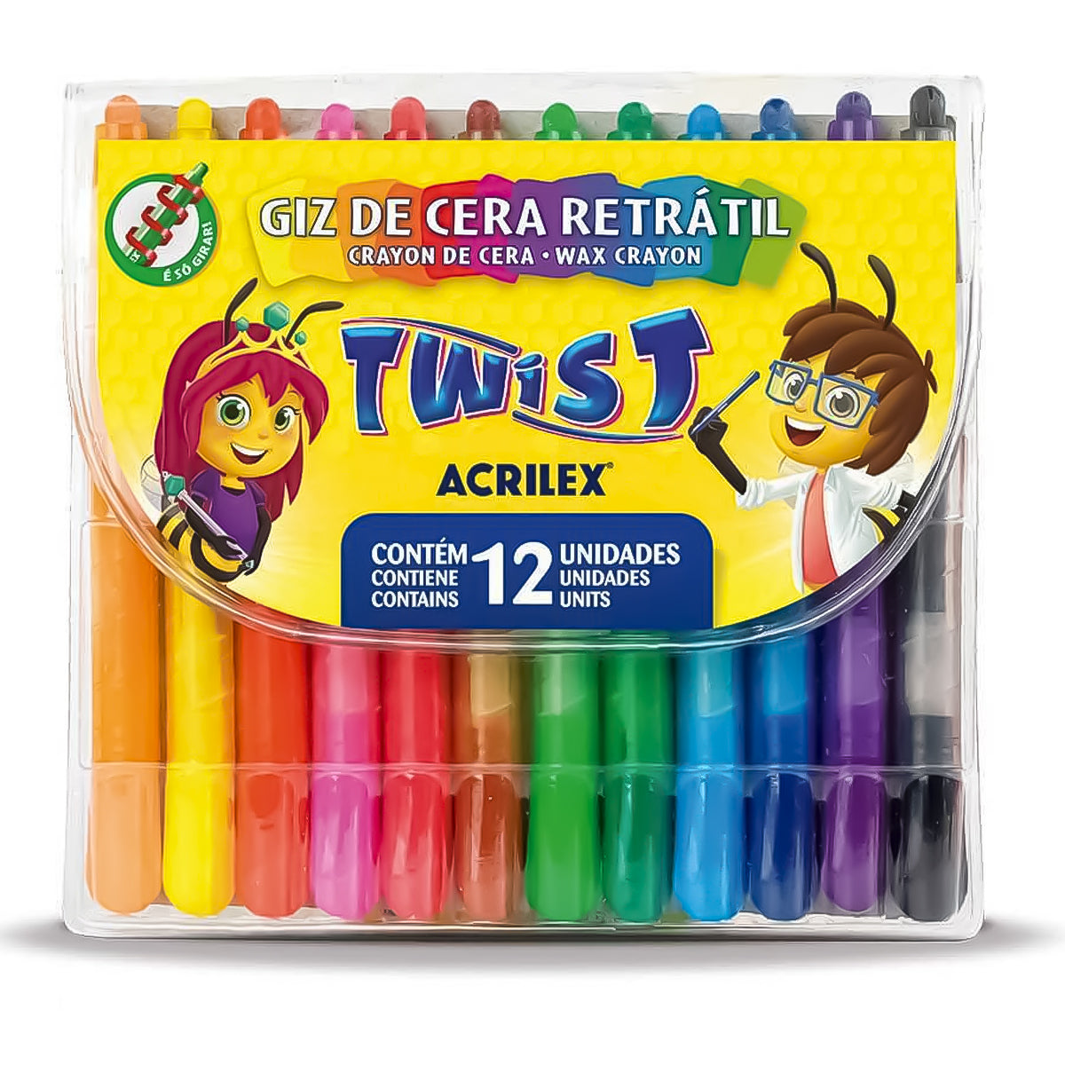 Estojo Giz de Cera Acrilex Twist Retratil
