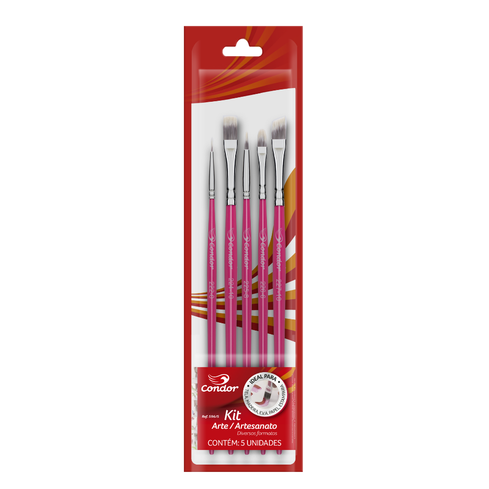 Kit Pincel Artístico Condor 596/5 Formatos Diversos 5 Unidades