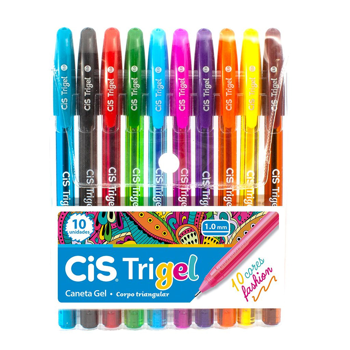 Caneta Gel Trigel Triangular Fashion com 10 Cores - 576800 - Cis