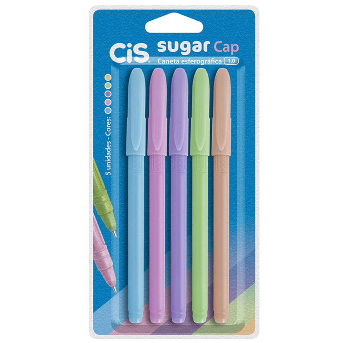 Estojo de Caneta Esferográfica Sugar Cap 1.0Mm com 5 Cores - Cis