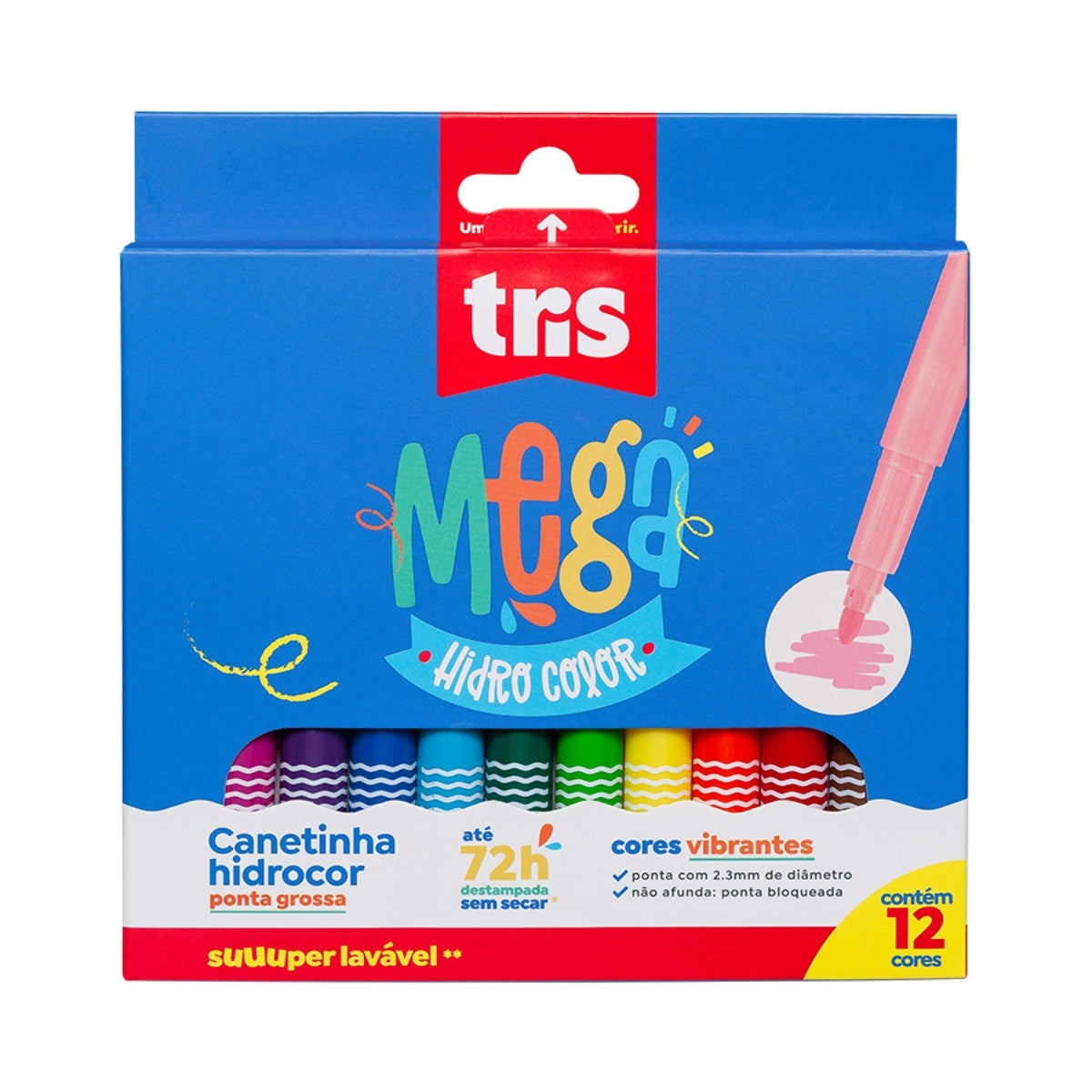 Canetinha Mega Hidrocolor com 12 Cores - Tris