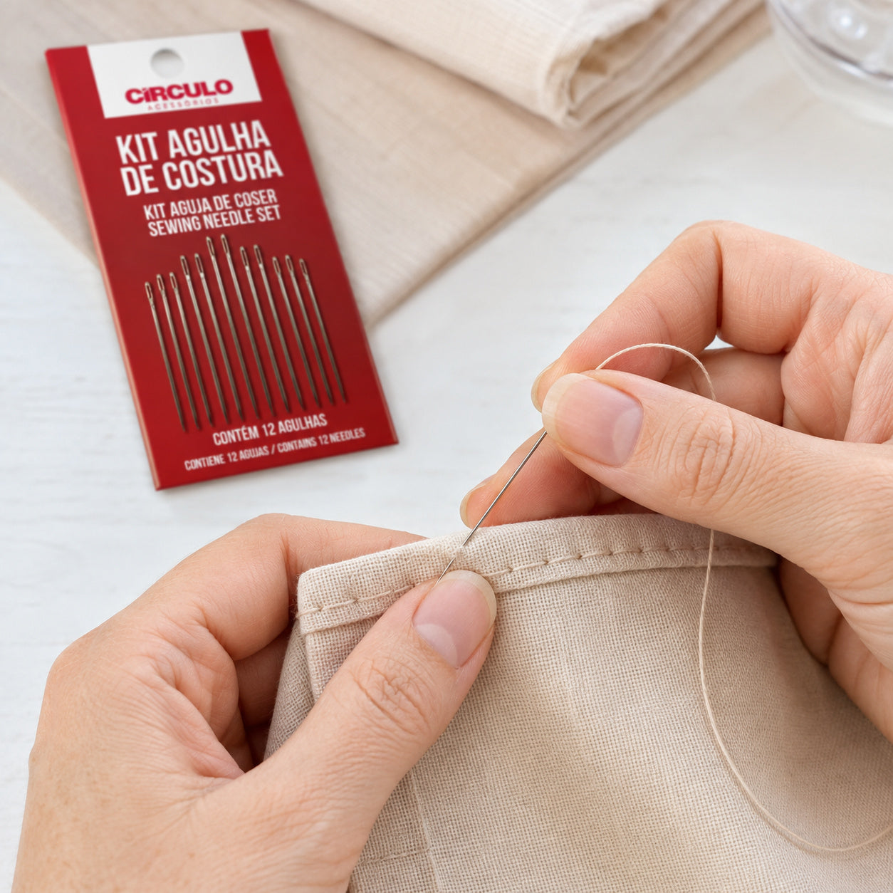 Kit de Agulhas de Costura com 12 Unidades para Costura Bordado Patchwork e Reparos - Círculo