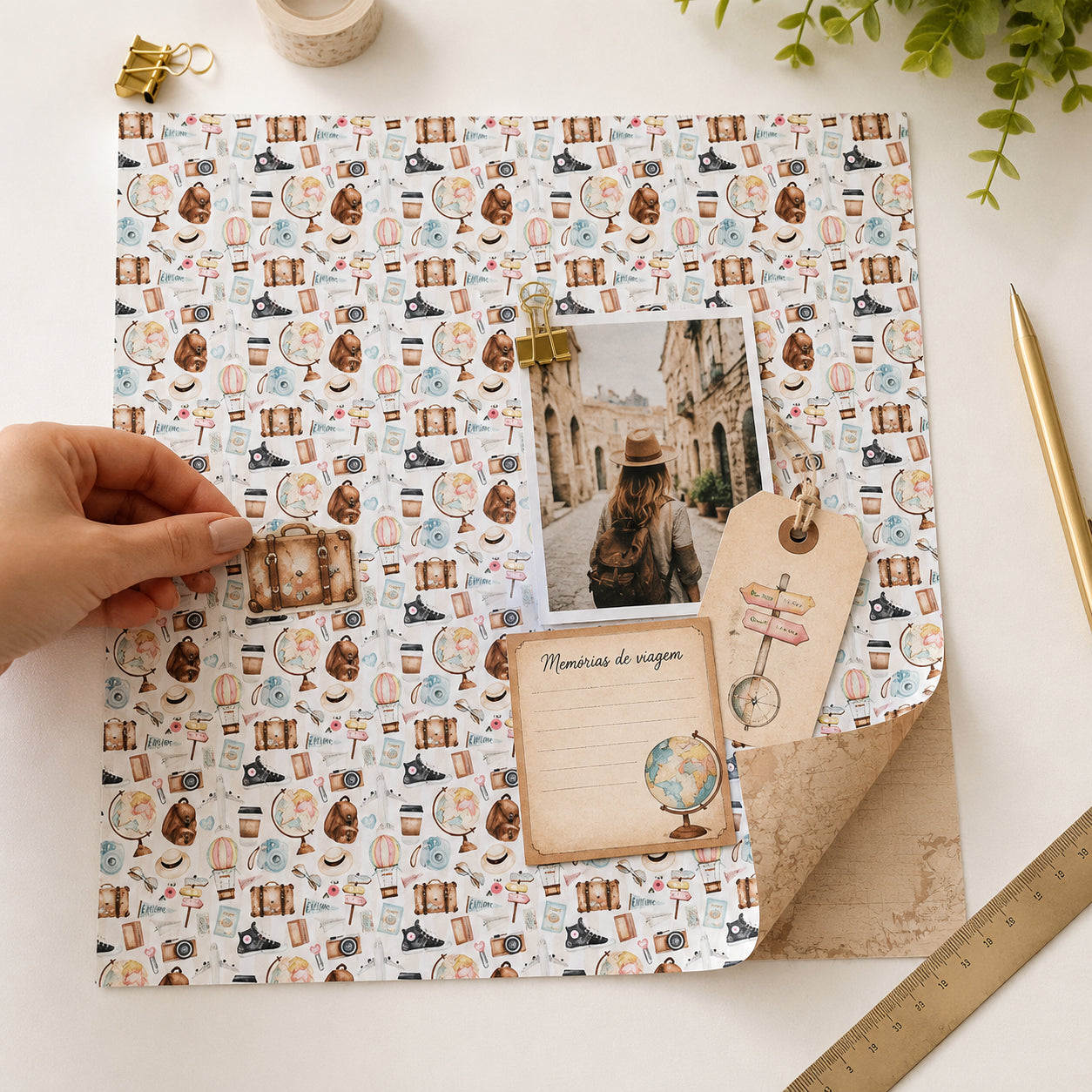 Papel para Scrapbook Dupla Face Coleção Kit Viagem 30,5x30,5cm para Scrapbook e Papelaria Criativa Sd-1138 - Litoarte