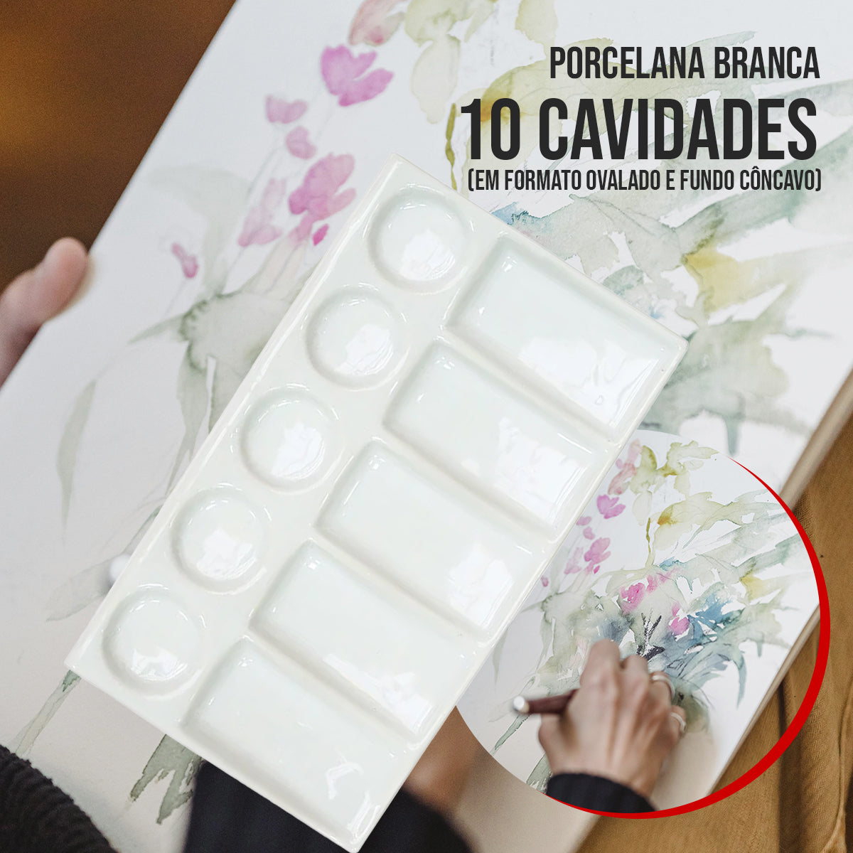 Godê de Porcelana Sinoart Retangular 19x11cm com 10 Cavidades