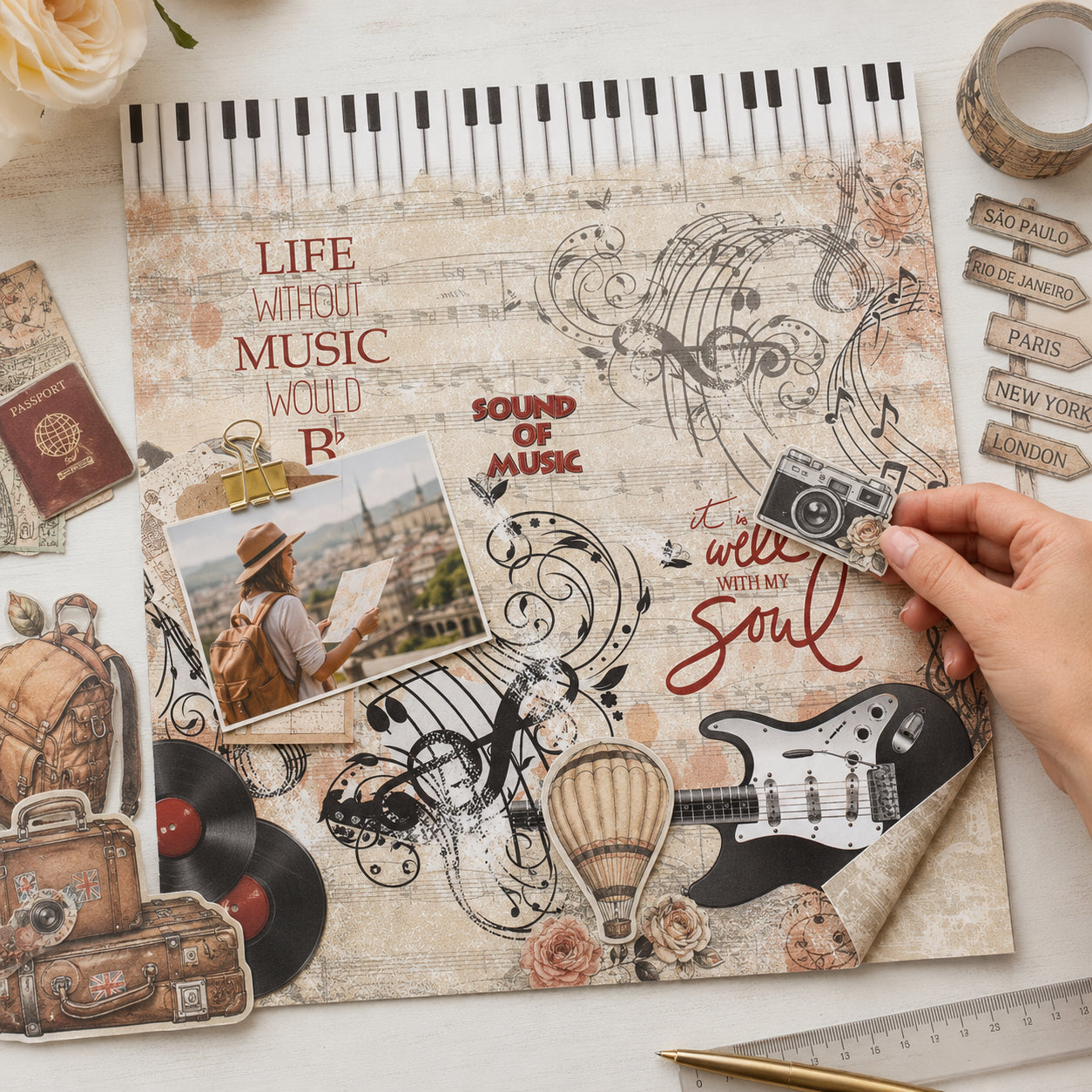 Papel para Scrapbook Dupla Face Musica 30,5x30,5cm para Scrapbook e Papelaria Criativa Sd-1147 - Litoarte