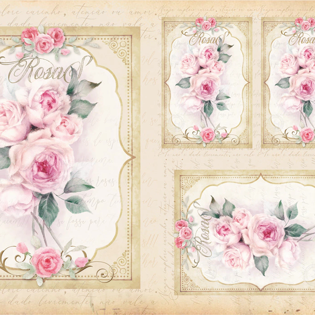 Papel de Seda Opapel Flor Rosas Moldura 30x45cm para Decoupage e Artesanato 2815 - Opa