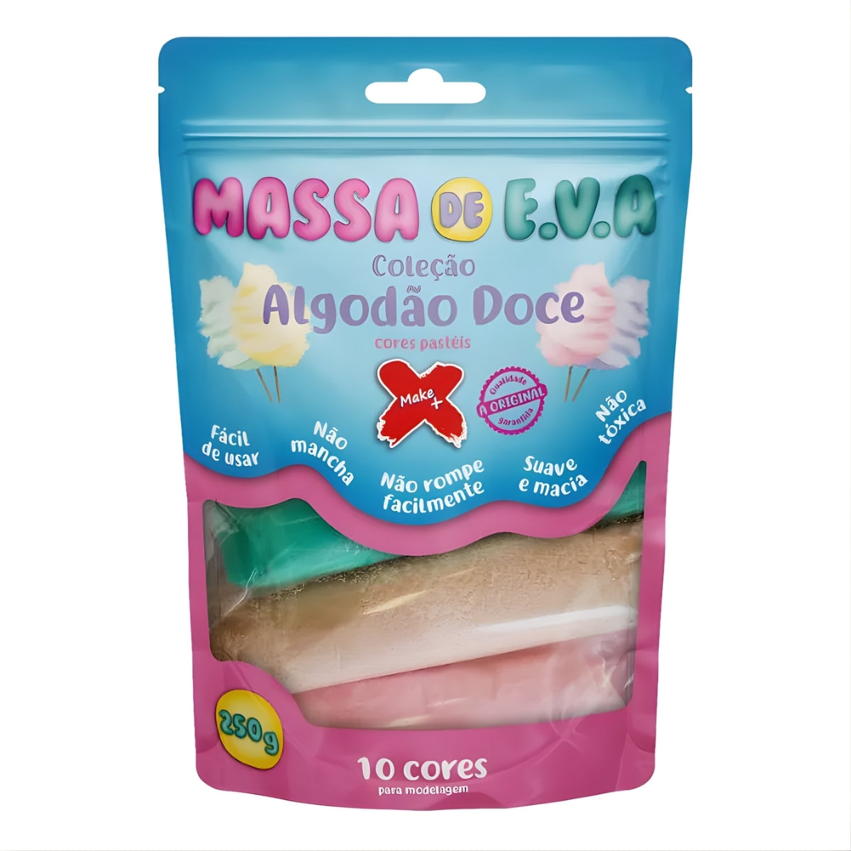 Massa Eva Algodão Doce 250g com 10 Cores - Make+