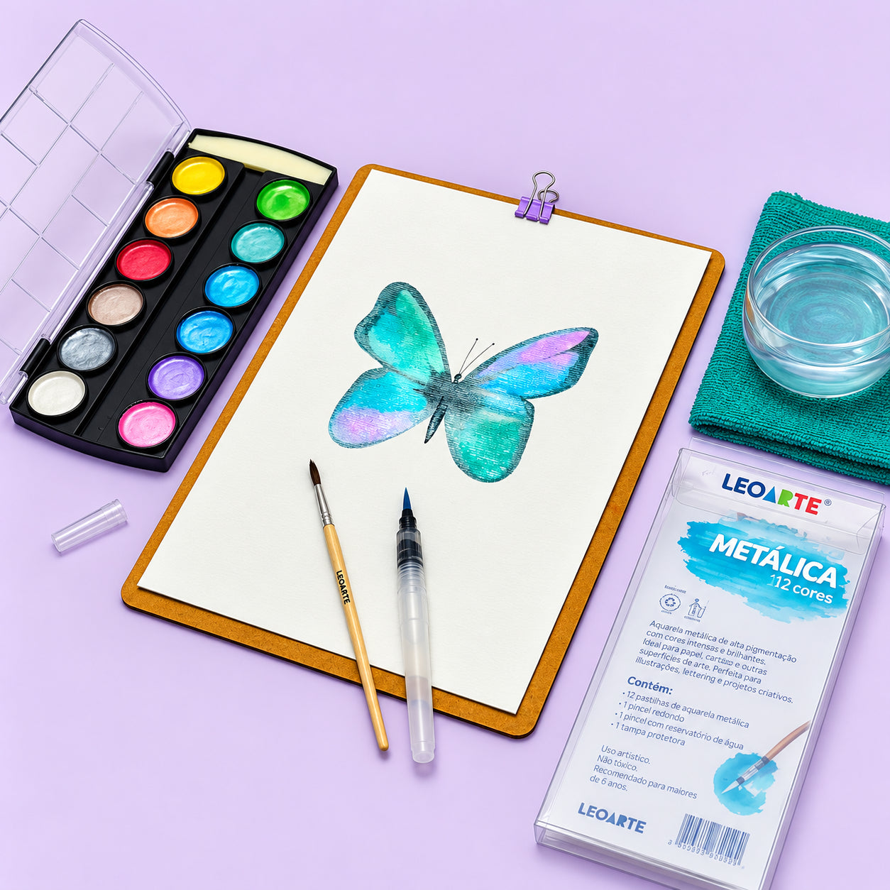 Estojo Aquarela Metálica Leoarte 12 Cores 72305 - Leonora