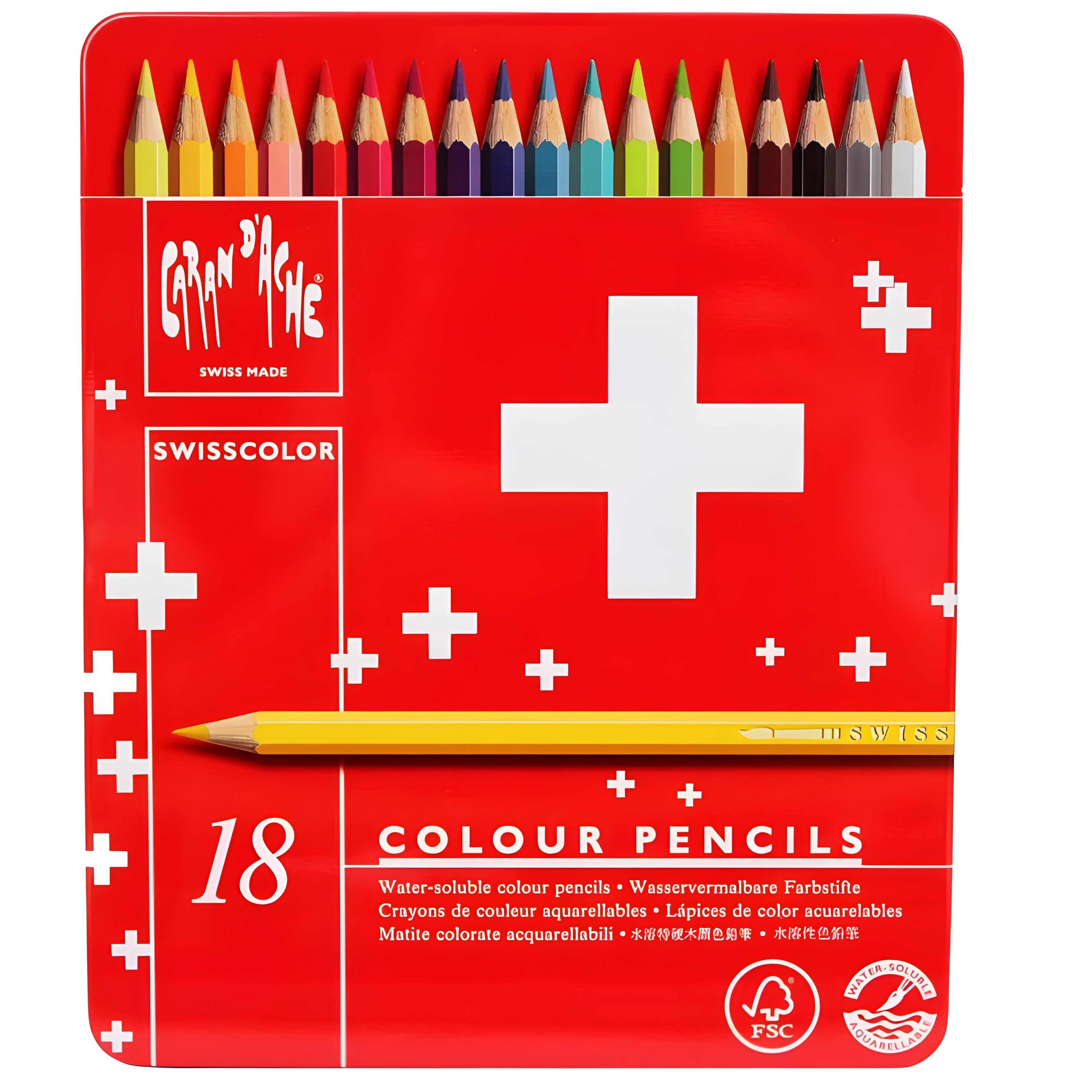 Estojo de Lápis de Cor Caran D'ache Swissmade Aquarelável com 18 Cores