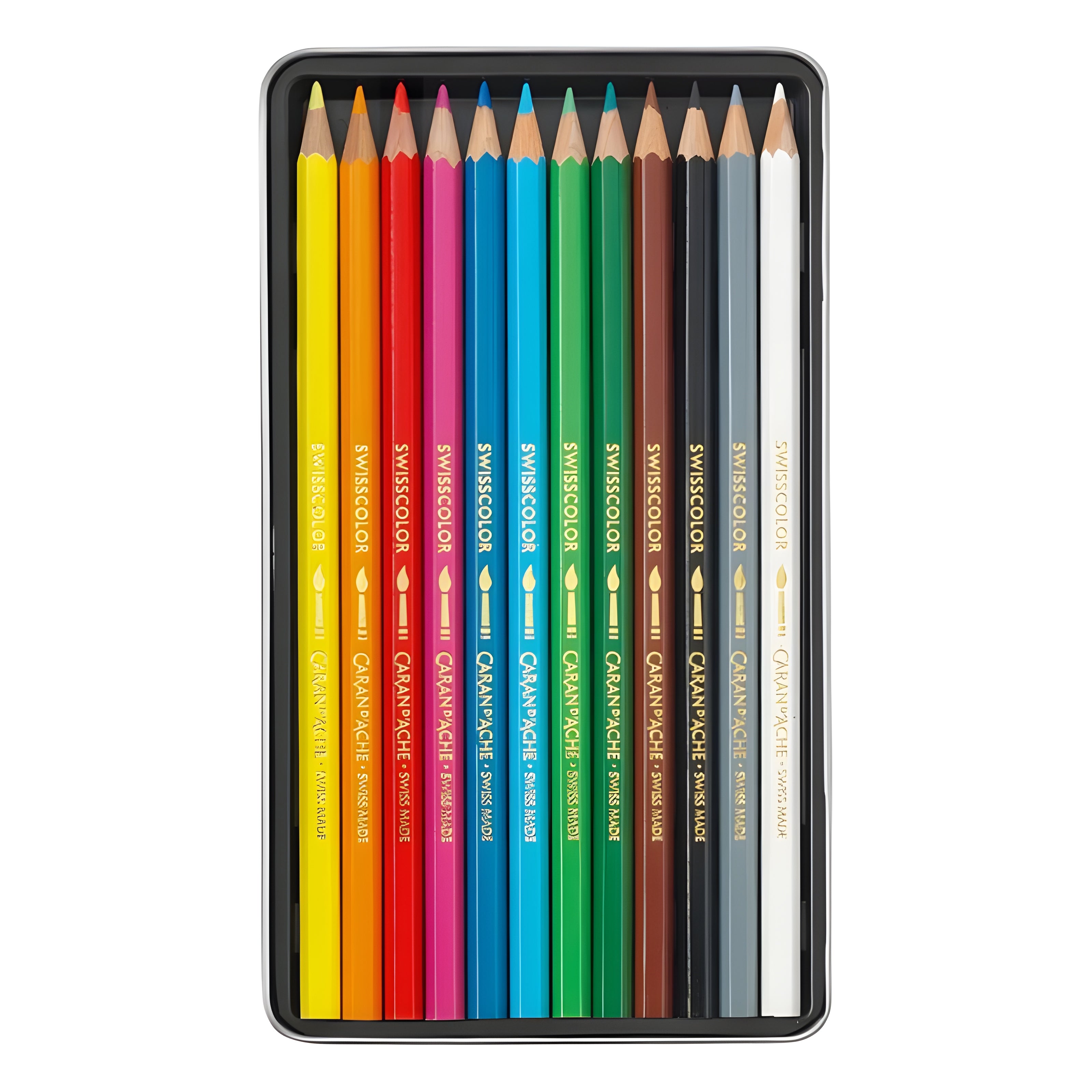 Estojo de Lápis de Cor Caran D'ache Swissmade Aquarelável com 12 Cores