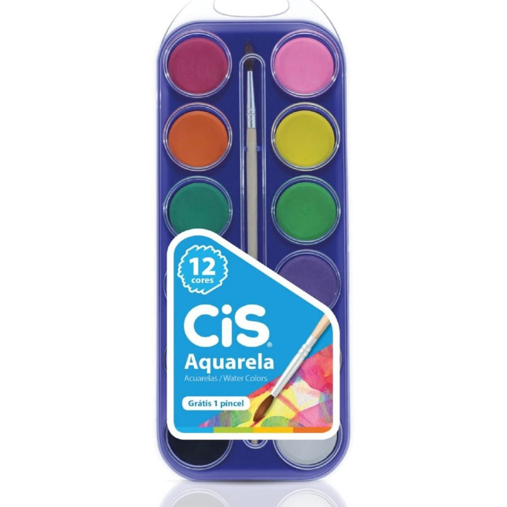 Tinta Aquarela Pastilhas com 12 Cores - Cis