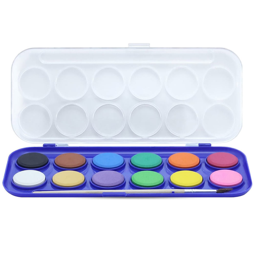 Tinta Aquarela Pastilhas com 12 Cores - Cis