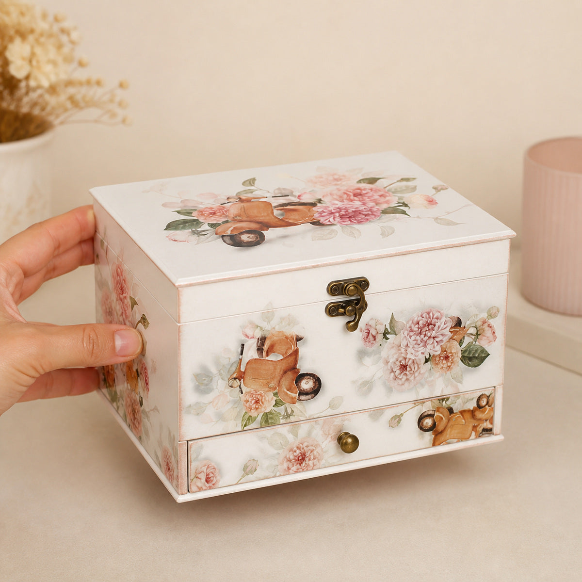 Papel de Seda Opapel Lambreta e Flores 30x45cm para Decoupage e Artesanato 2817 - Opa