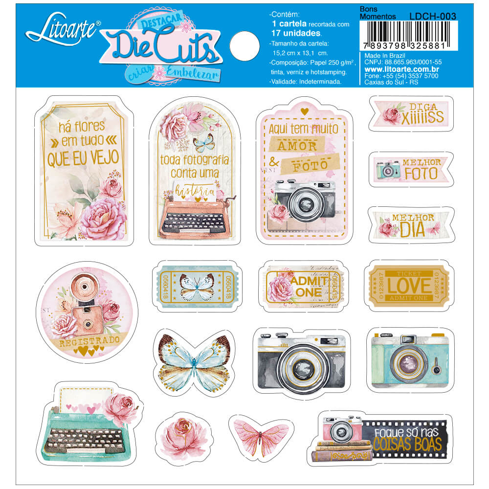 Die Cuts Apliques Recortados em Papel C Hot Stamping Coleção Bons Momentos 15,1x13,1cm para Scrapbook e Scrapdecor Ldch-003 - Litoarte