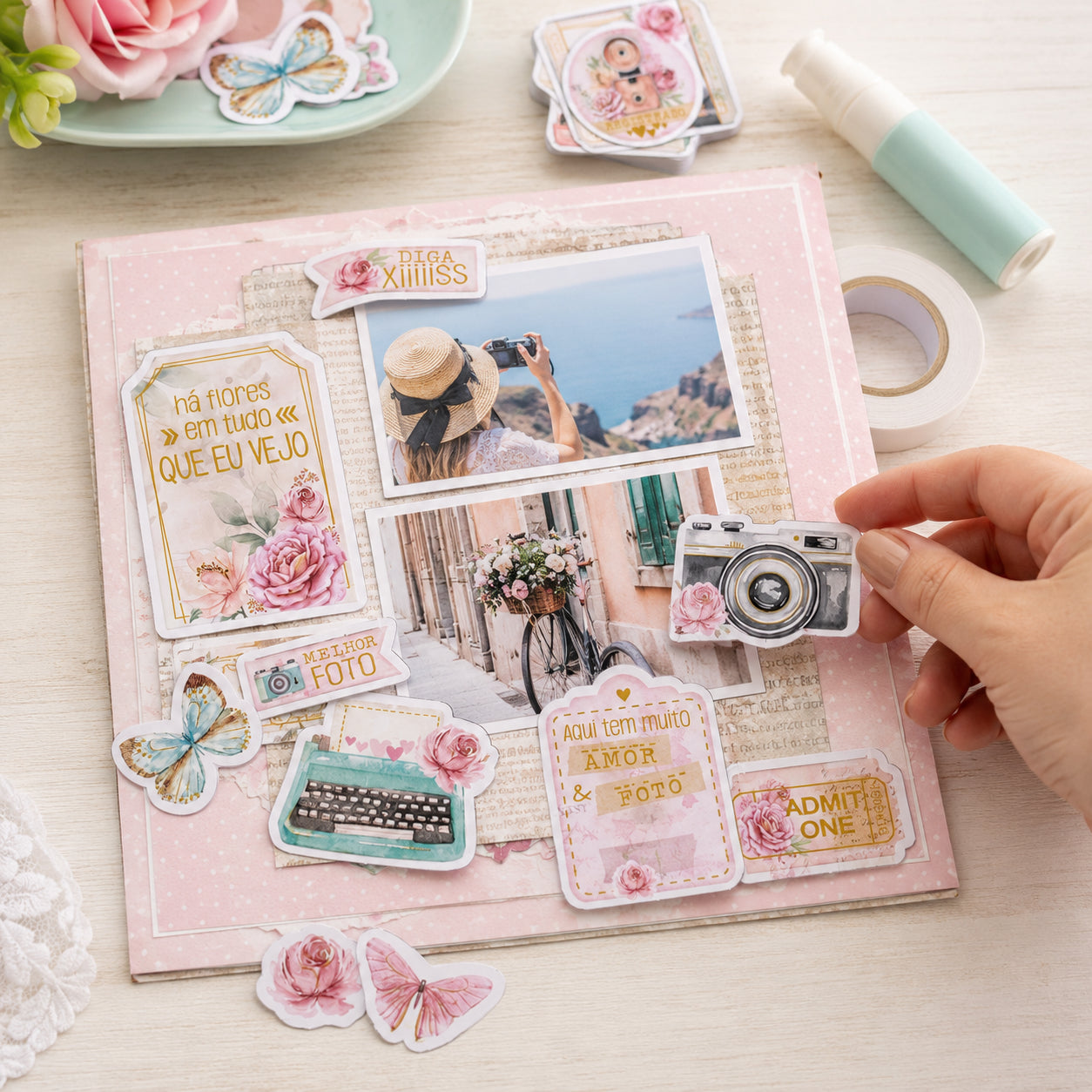 Die Cuts Apliques Recortados em Papel C Hot Stamping Coleção Bons Momentos 15,1x13,1cm para Scrapbook e Scrapdecor Ldch-003 - Litoarte