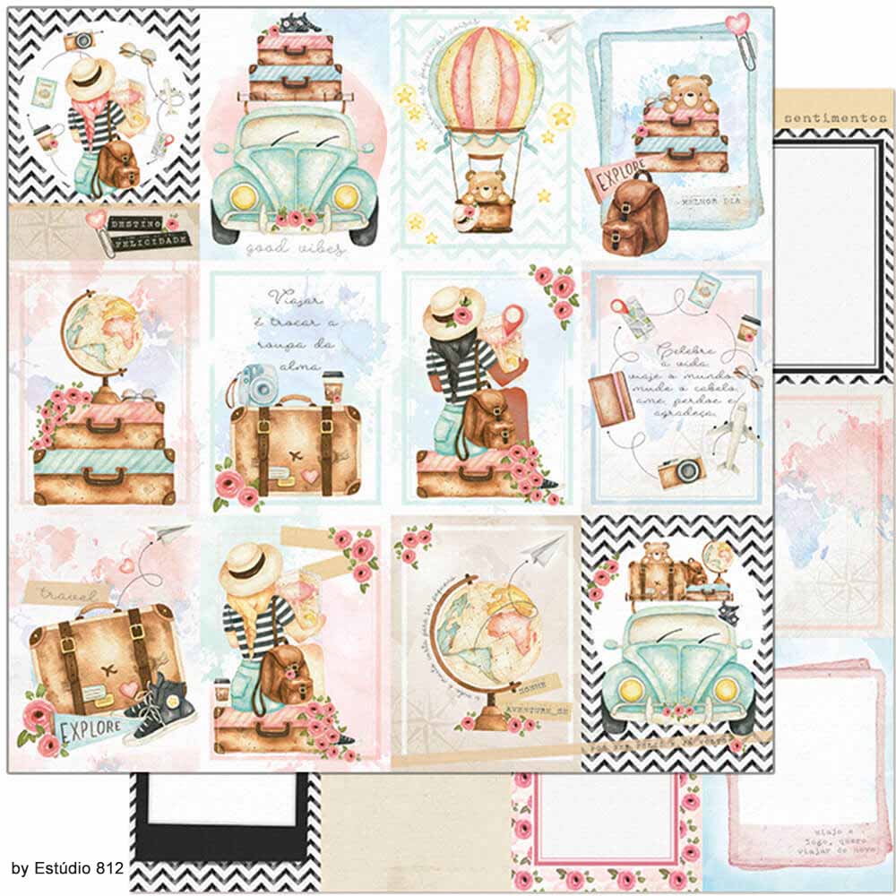 Papel para Scrapbook Dupla Face Coleção Kit Viagem 30,5x30,5cm para Scrapbook e Papelaria Criativa Sd-1137 - Litoarte