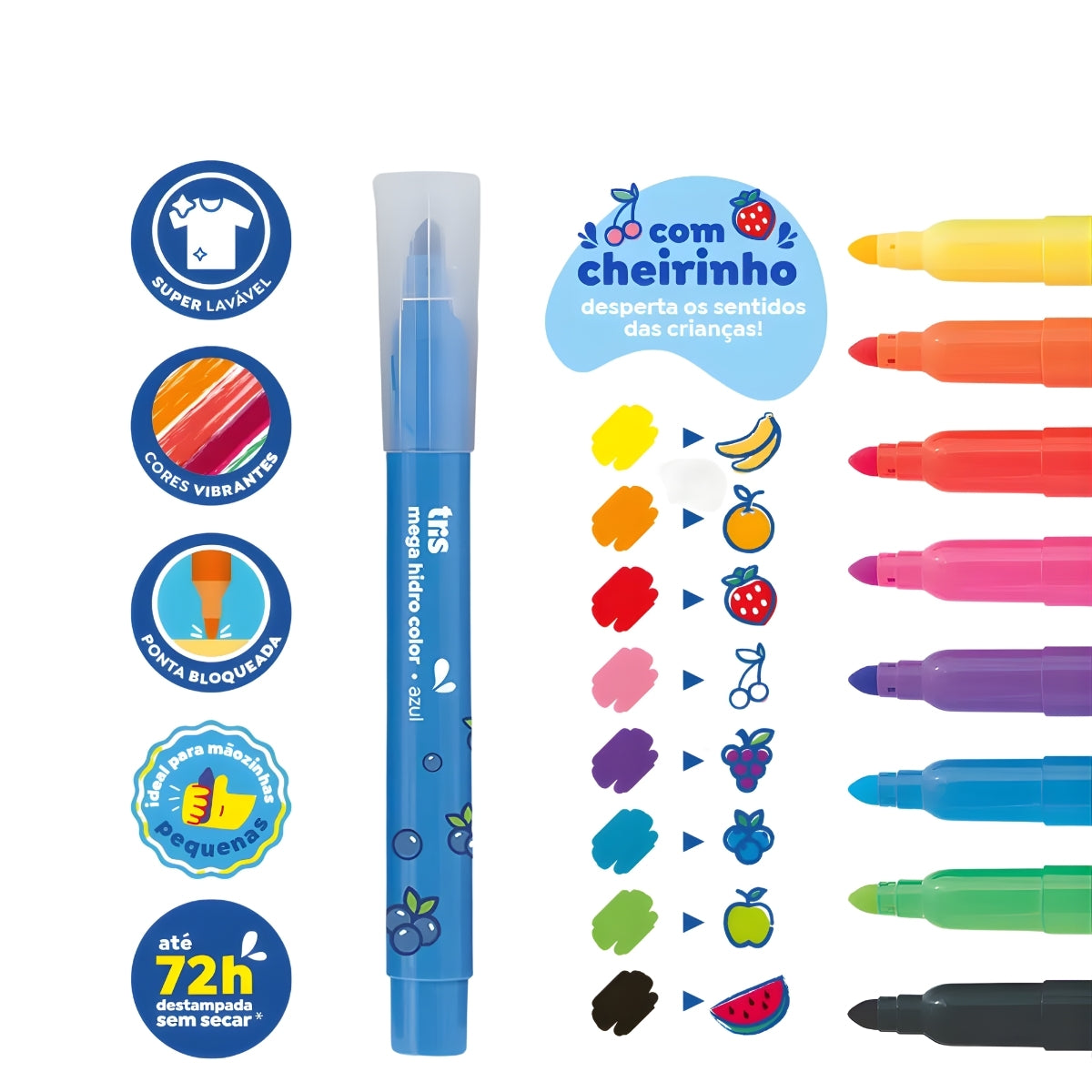 Estojo Canetinha Hidrocolor Mega Fruits com 8 Cores - Tris